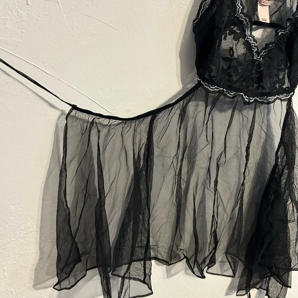 Victoria’s Secret Black Unlined Lace Baby Doll Lingerie - Picture 4 of 8